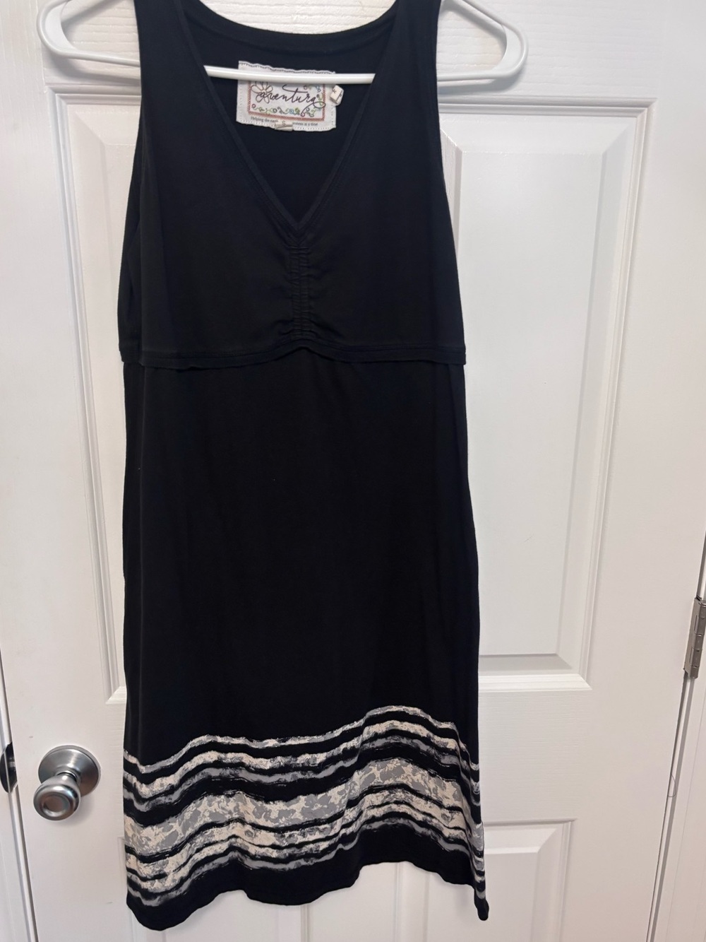 Aventura Black Midi Dress with Cream Striped Hem
